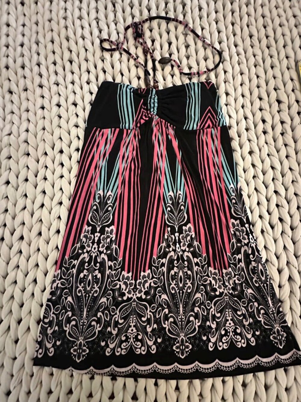 Annabelle Happie² Boho Halter Sundress XL Pink Teal Paisley